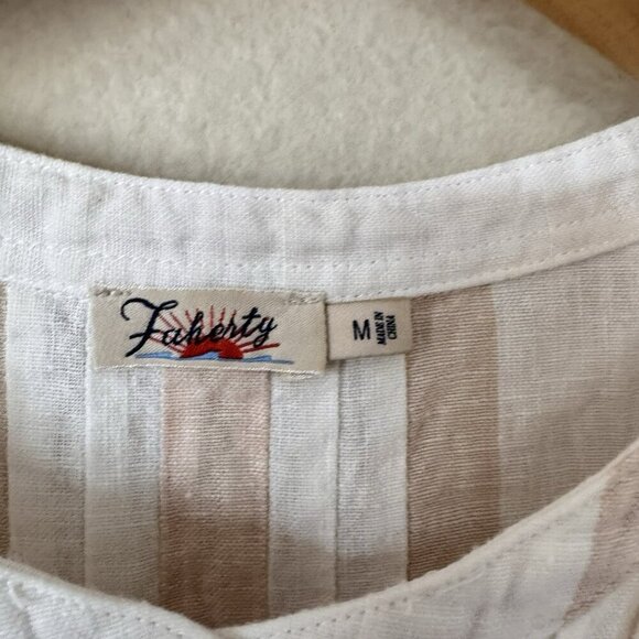 Faherty Gemina Pintuck Sleeved Dress 100% Linen White Blush Stripes Medium - Picture 5 of 7